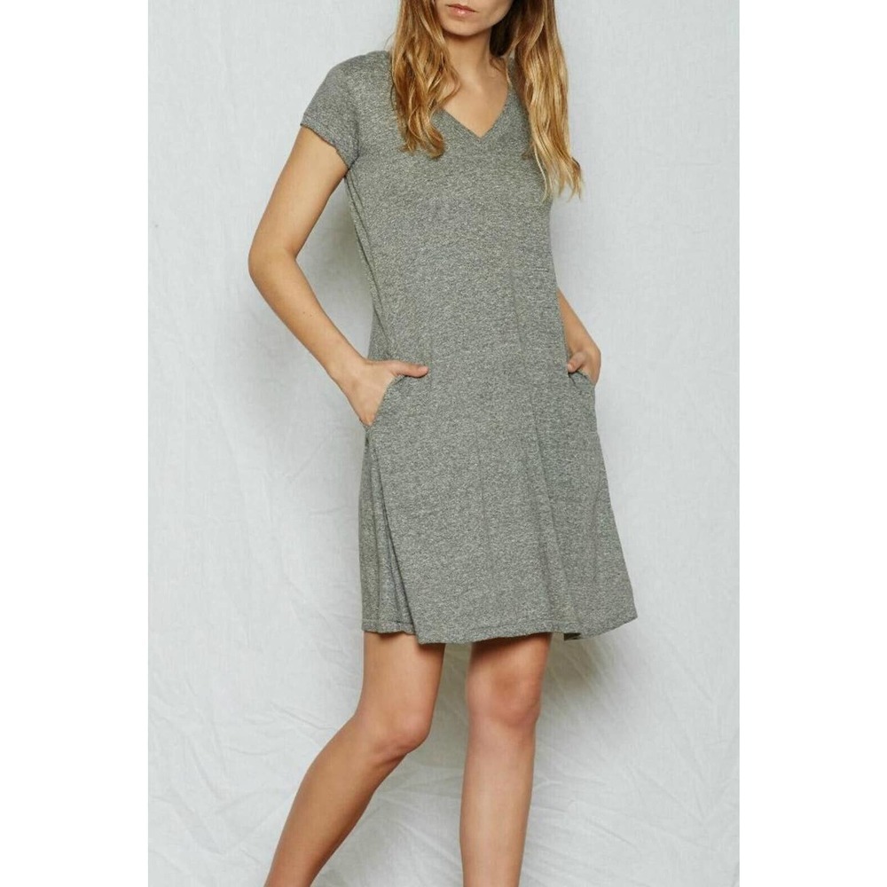 Current Elliott The V Neck Trapeze Dress Gray Heather Short Sleeve S 2
